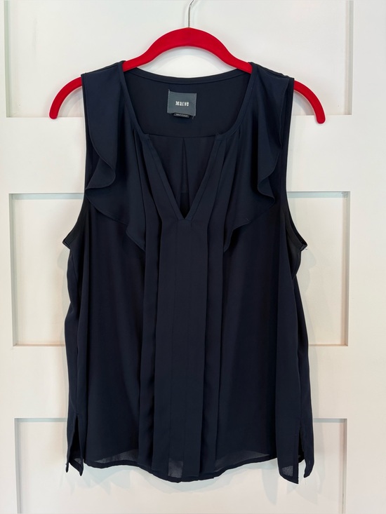 Maeve Tops - Maeve for Anthropologie Navy Chiffon Ruffle Sleeveless Blouse